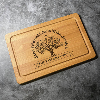 Custom Family Tree Chopping  Board - Personalised Names Surname Laser Engraved Cutting Board - Multiple Board Shapes