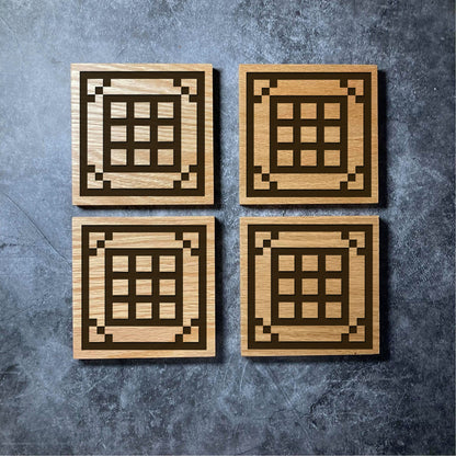 Minecraft Coaster - Crafting Table Workbench - Deluxe Varnished Solid Oak Coaster - Retro Pixel Gaming Engraved Square Wood Coasters