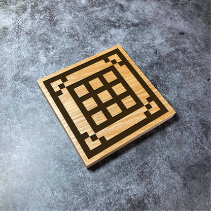 Minecraft Coaster - Crafting Table Workbench - Deluxe Varnished Solid Oak Coaster - Retro Pixel Gaming Engraved Square Wood Coasters