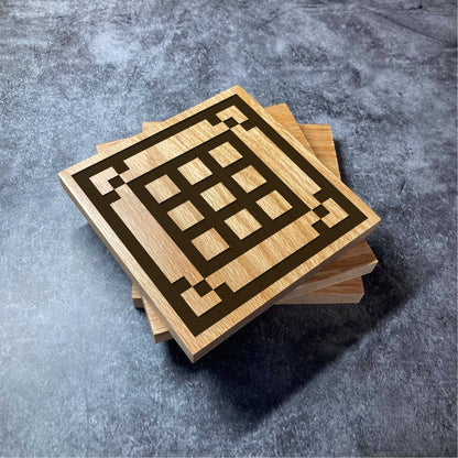 Minecraft Coaster - Crafting Table Workbench - Deluxe Varnished Solid Oak Coaster - Retro Pixel Gaming Engraved Square Wood Coasters