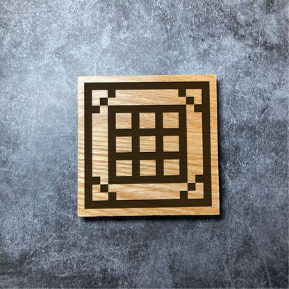 Minecraft Coaster - Crafting Table Workbench - Deluxe Varnished Solid Oak Coaster - Retro Pixel Gaming Engraved Square Wood Coasters