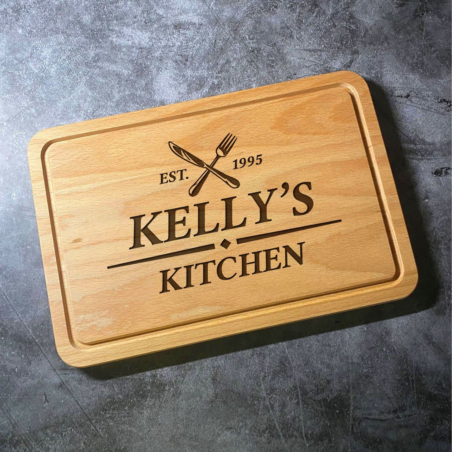 Custom Name Chopping Board - Beech Wood Natural Grain - Personalised Laser Engraved - Multiple Board Shapes