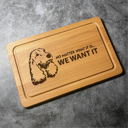 Cocker Spaniel Chopping Board - Beech Wood Natural Grain - Laser Engraved Pet Dog Quote Serving Board - Multiple Board Shapes Styles