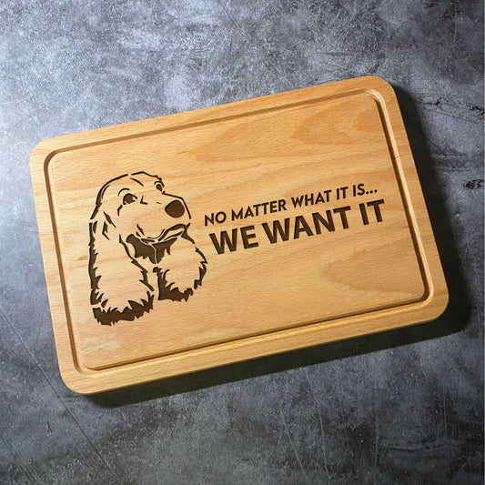 Cocker Spaniel Chopping Board - Beech Wood Natural Grain - Laser Engraved Pet Dog Quote Serving Board - Multiple Board Shapes Styles