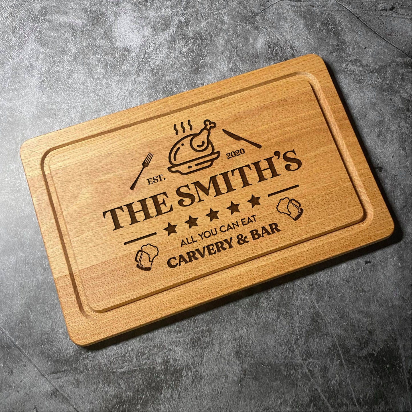 Custom Name Carvery and Bar Chopping Board - All You Can Eat Carvery & Bar - Personalised Engraved First Last Names - Multiple Board Shapes