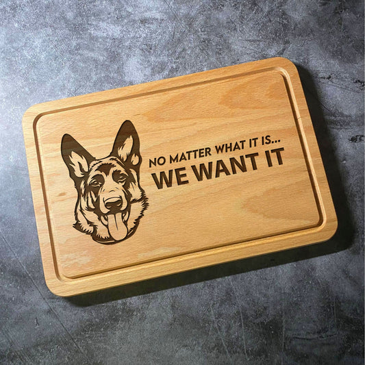 German Shepherd Chopping Board - Pet Dog Quote Cutting Board - Beech Wood Natural Grain - Laser Engraved - Multiple Board Shapes