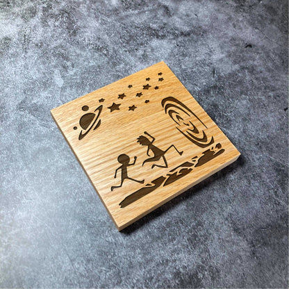 Rick and Morty Coaster - Deluxe Varnished Oak Wood - Funny TV Show Characters Rick & Morty Gift  - Laser Engraved Square Coasters