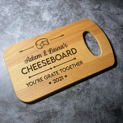 Custom Cheese Board - Names & Date - Multiple Shapes - Personalised Wedding Anniversary Chopping Serving Cutting Board - Laser Engraved