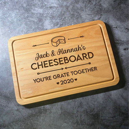 Custom Cheese Board - Names & Date - Multiple Shapes - Personalised Wedding Anniversary Chopping Serving Cutting Board - Laser Engraved