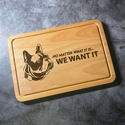 French Bulldog Chopping Board - Beech Wood Natural Grain - Laser Engraved Pet Dog Quote Cutting Board - Multiple Board Shapes