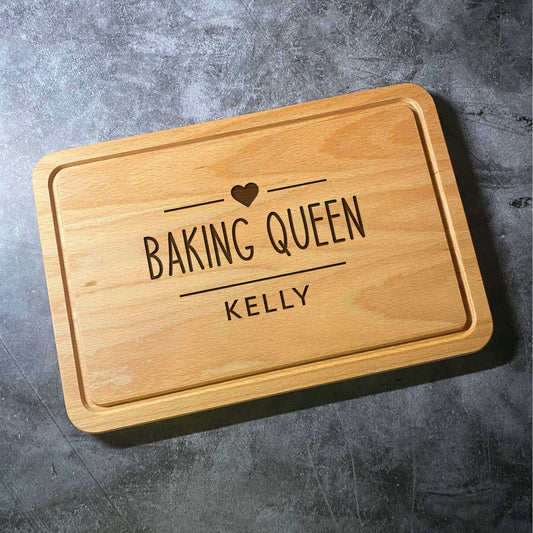 Custom Baking Queen Chopping Board - Beech Wood Natural Grain - Personalised Name Laser Engraved - Multiple Board Shapes