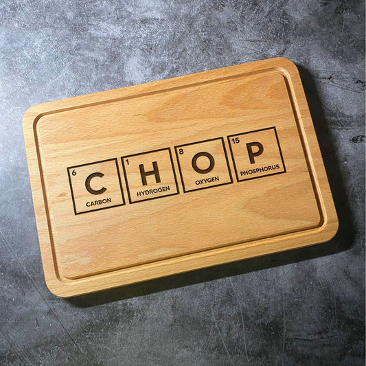 CHOP Periodic Table Elements Design Beech Wood Chopping Board - Custom Laser Engraved