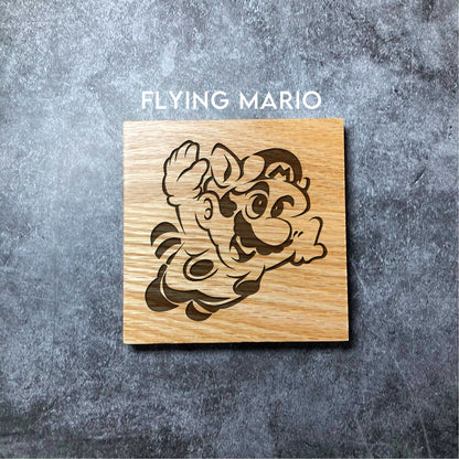 Super Mario Coasters - 10 Designs - Varnished Oak Wood Coaster