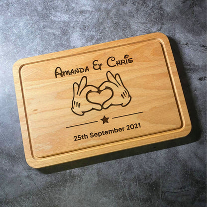 Custom Disney Anniversary Chopping Board - Personalised Names & Date Laser Engraved Cutting Board - Multiple Board Shapes