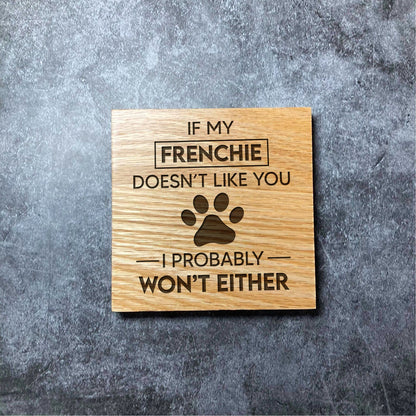 Custom Dog Coaster - Any Dog Breed Name - Deluxe Varnished Oak Wood - Personalised Laser Engraved Square Wood Coasters