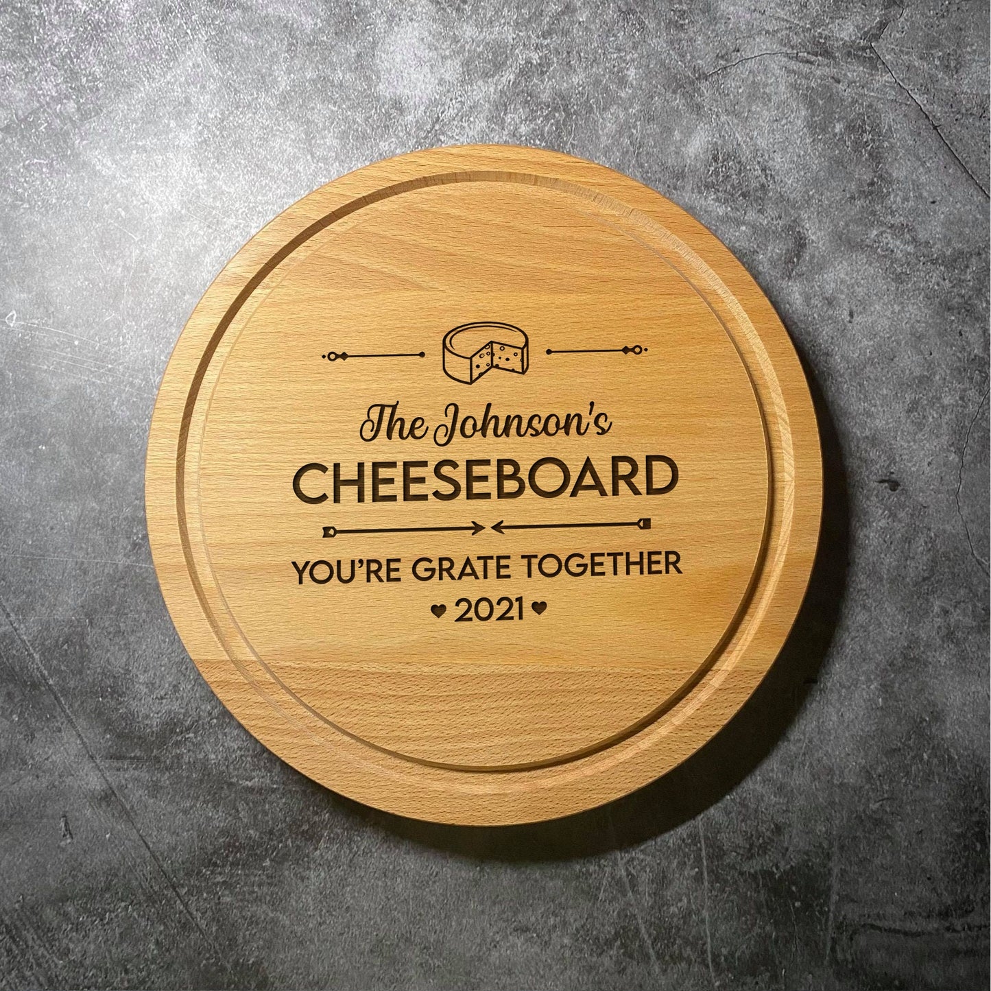 Custom Cheese Board - Names & Date - Multiple Shapes - Personalised Wedding Anniversary Chopping Serving Cutting Board - Laser Engraved