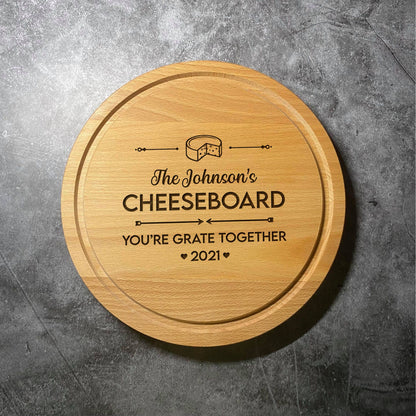 Custom Cheese Board - Names & Date - Multiple Shapes - Personalised Wedding Anniversary Chopping Serving Cutting Board - Laser Engraved