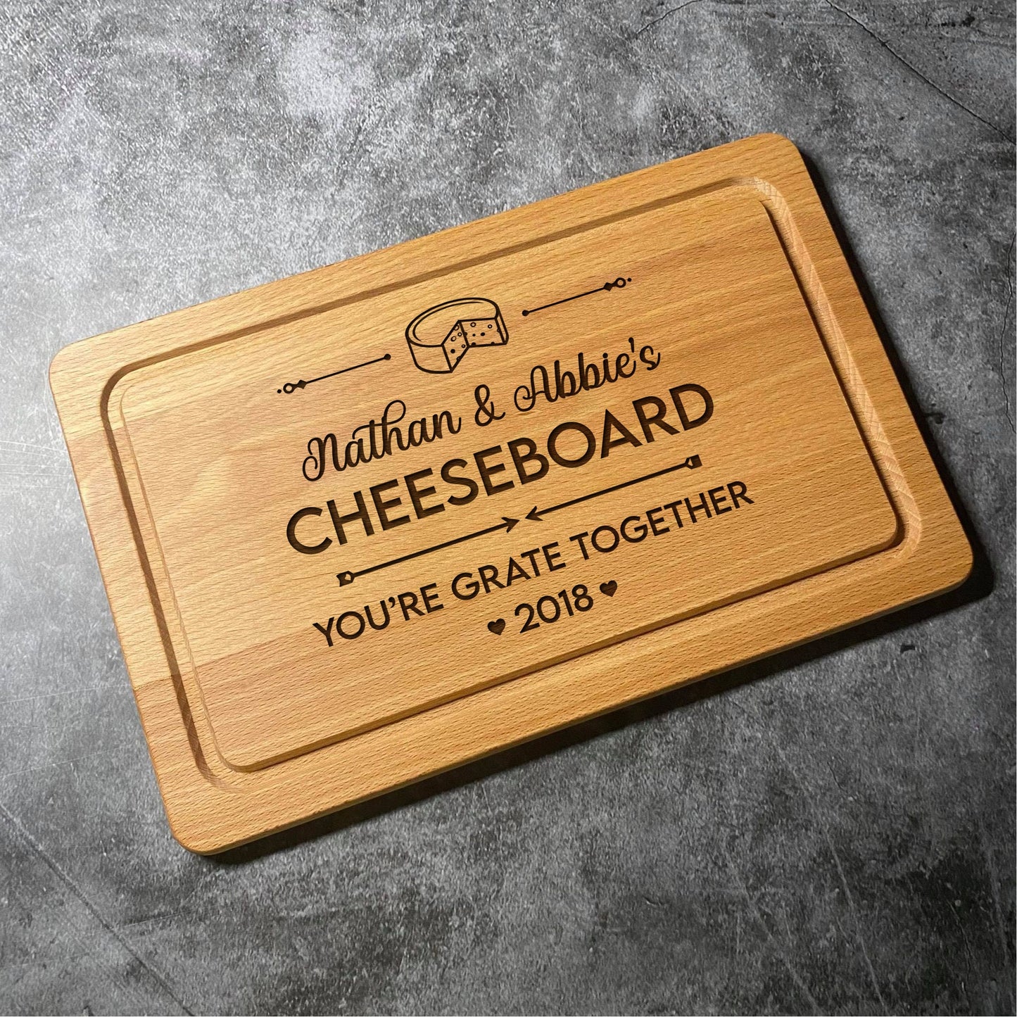 Custom Cheese Board - Names & Date - Multiple Shapes - Personalised Wedding Anniversary Chopping Serving Cutting Board - Laser Engraved