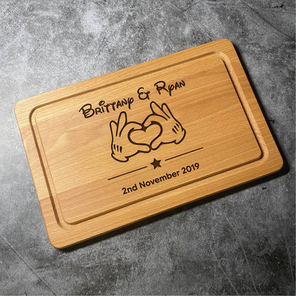 Custom Disney Anniversary Chopping Board - Personalised Names & Date Laser Engraved Cutting Board - Multiple Board Shapes