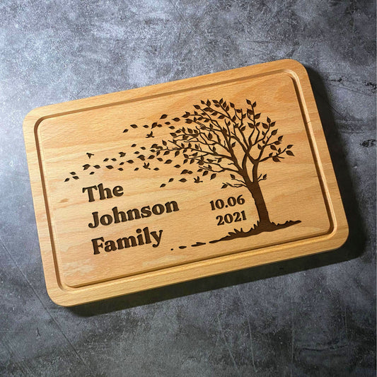 Custom Family Tree Chopping Board - Personalised Surname & Date Laser Engraved Cutting Board - Multiple Board Shapes