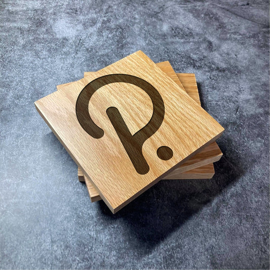 Polkadot DOT Icon Coaster - Deluxe Varnished Oak Wood - Laser Engraved Crypto Cryptocurrency Blockchain Logo Square Wood Coasters