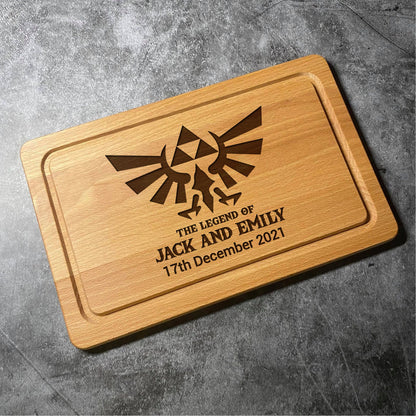 Custom Zelda Names Chopping Board -The Legend Of YOUR NAMES - Personalised Name Laser Engraved Beech Wood Cutting Board