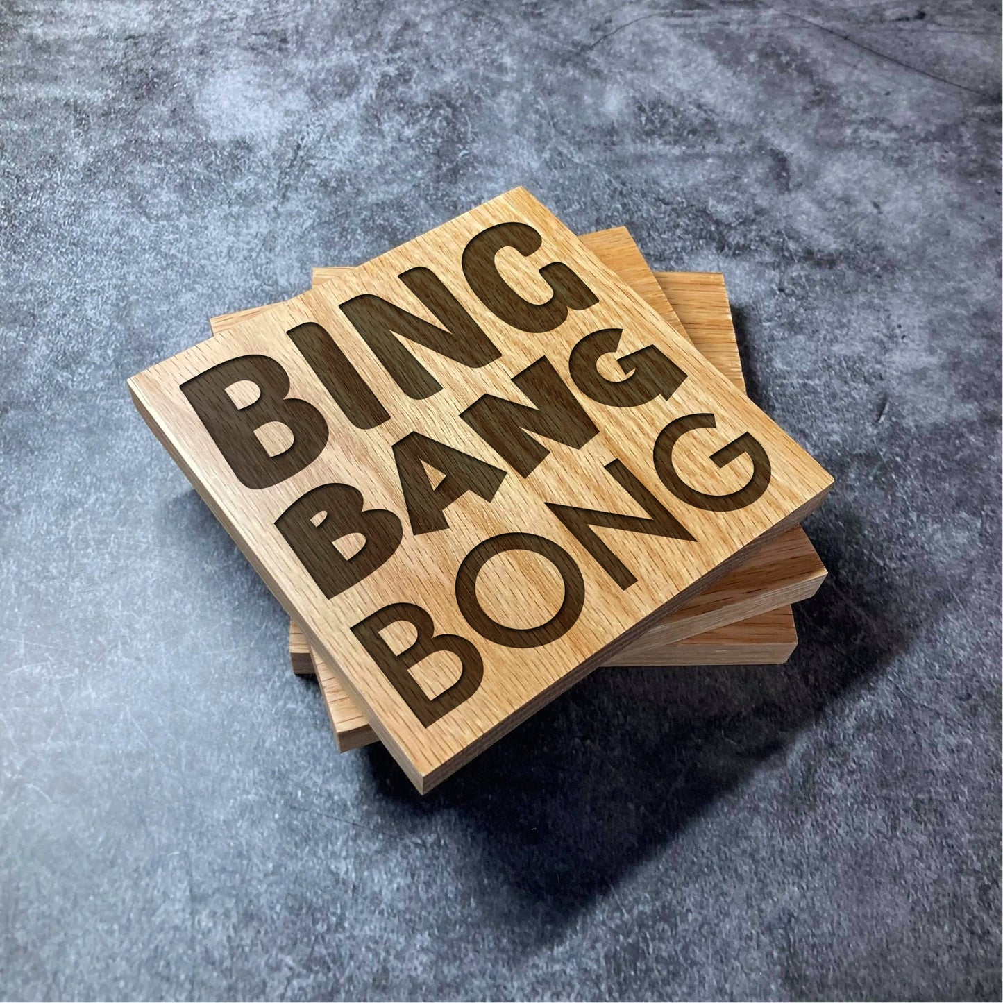 RuPaul Drag Race Coaster Bing Bang Bong - Deluxe Varnished Oak - Drag Race Quote - Laser Engraved Square Wood Coasters