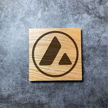 Avalanche AVAX Icon Coaster - Deluxe Varnished Oak Wood - Laser Engraved Crypto Cryptocurrency Blockchain Logo Square Wood Coasters