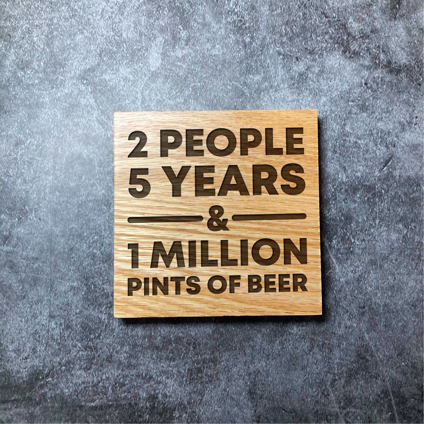 Custom Valentines Anniversary Coaster - 2 People X Years 1 Million X - Deluxe Varnished Oak Wood - Personalised Laser Engraved Coasters