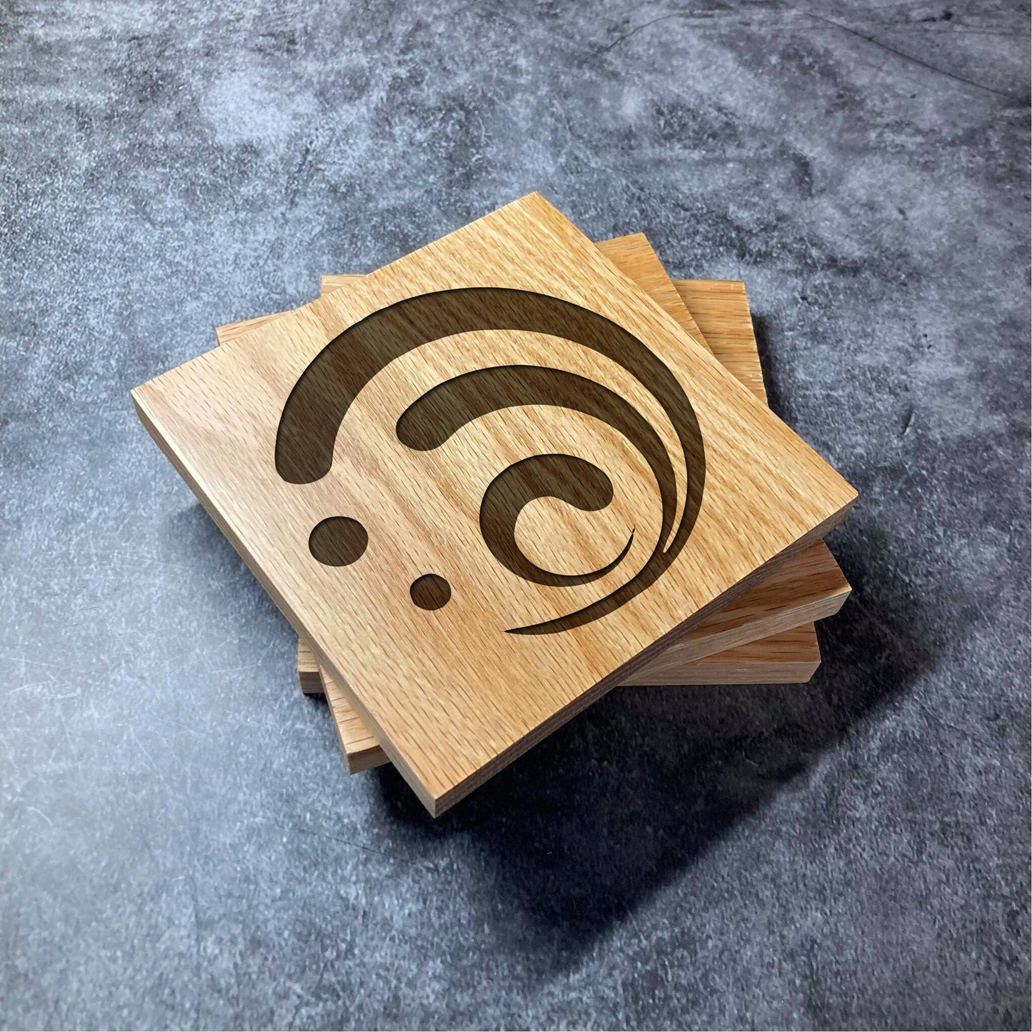 Genshin Class Icon Coasters - Real Solid Oak Wood - 7 Designs - Genshin Impact Classes Icons etc - Laser Engraved Square Wooden Coaster