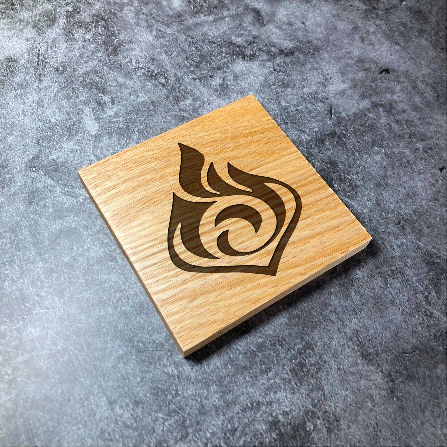 Genshin Class Icon Coasters - Real Solid Oak Wood - 7 Designs - Genshin Impact Classes Icons etc - Laser Engraved Square Wooden Coaster