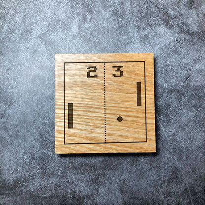 Retro Pong Coaster - Deluxe Varnished Oak - Classic Pong Game Gaming Gamer Design - Laser Engraved Square Wood Coasters