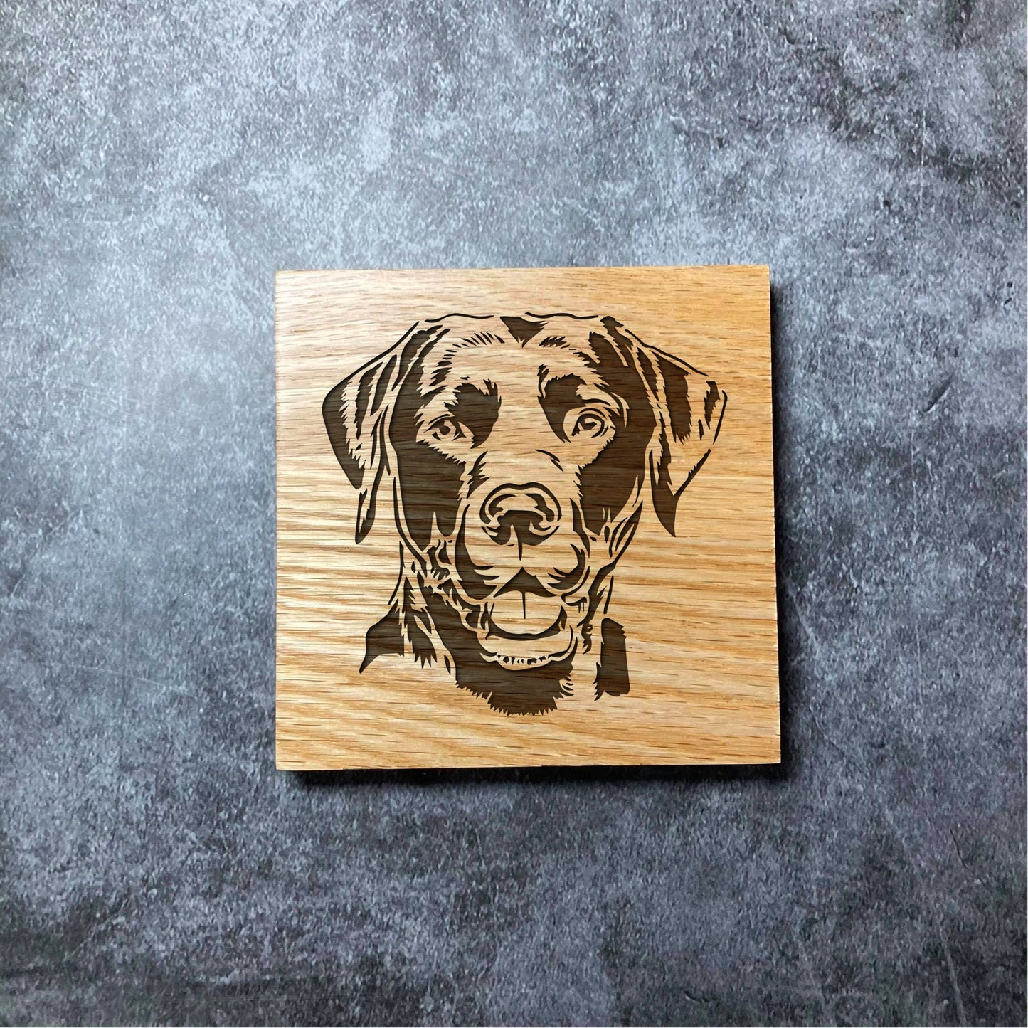 Labrador Dog Coaster - Deluxe Varnished Oak Wood - Pet Dog Labrador Retriever Gift - Laser Engraved Square Wood Coasters - Home Decor