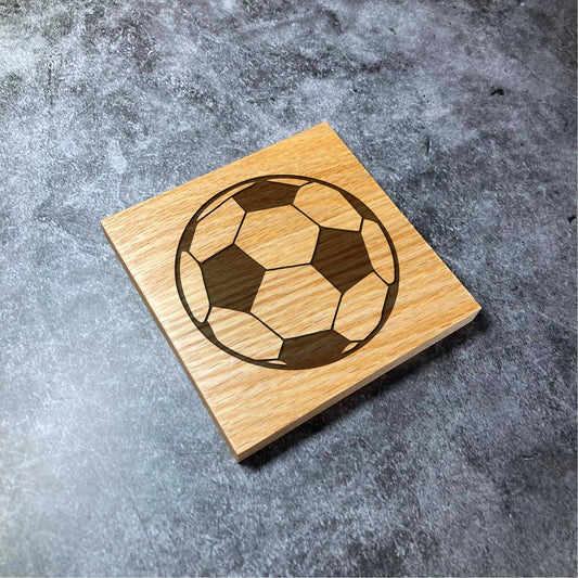 Luxury Football Coaster - Deluxe Varnished Solid Oak Coaster - Football Footy Ball Sport Engraved Square Wood Coasters