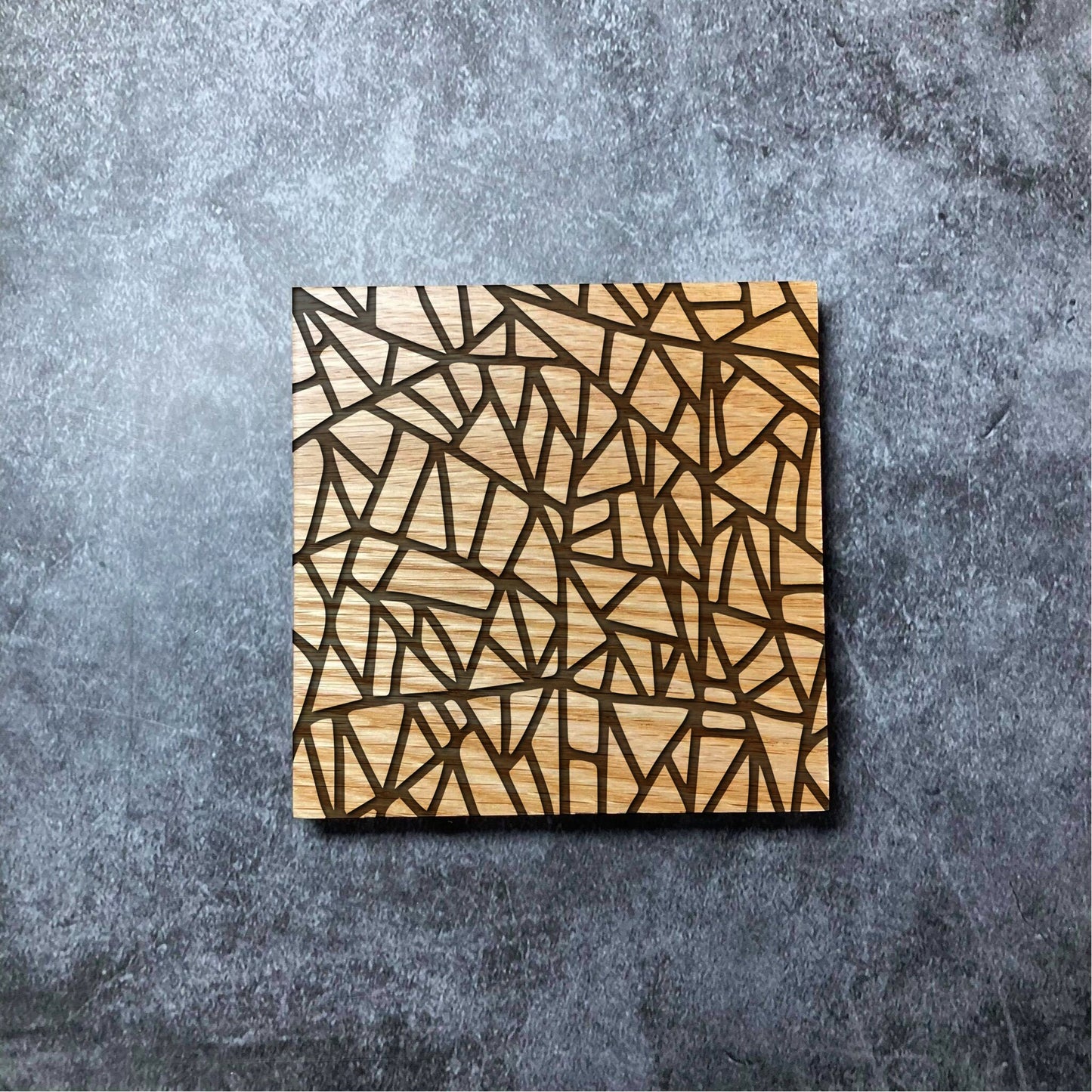 Abstract Pattern Coaster - Deluxe Varnished Oak - Unique Modern Abstract Pattern One of A Kind Art Design  - Laser Engraved Square Coasters