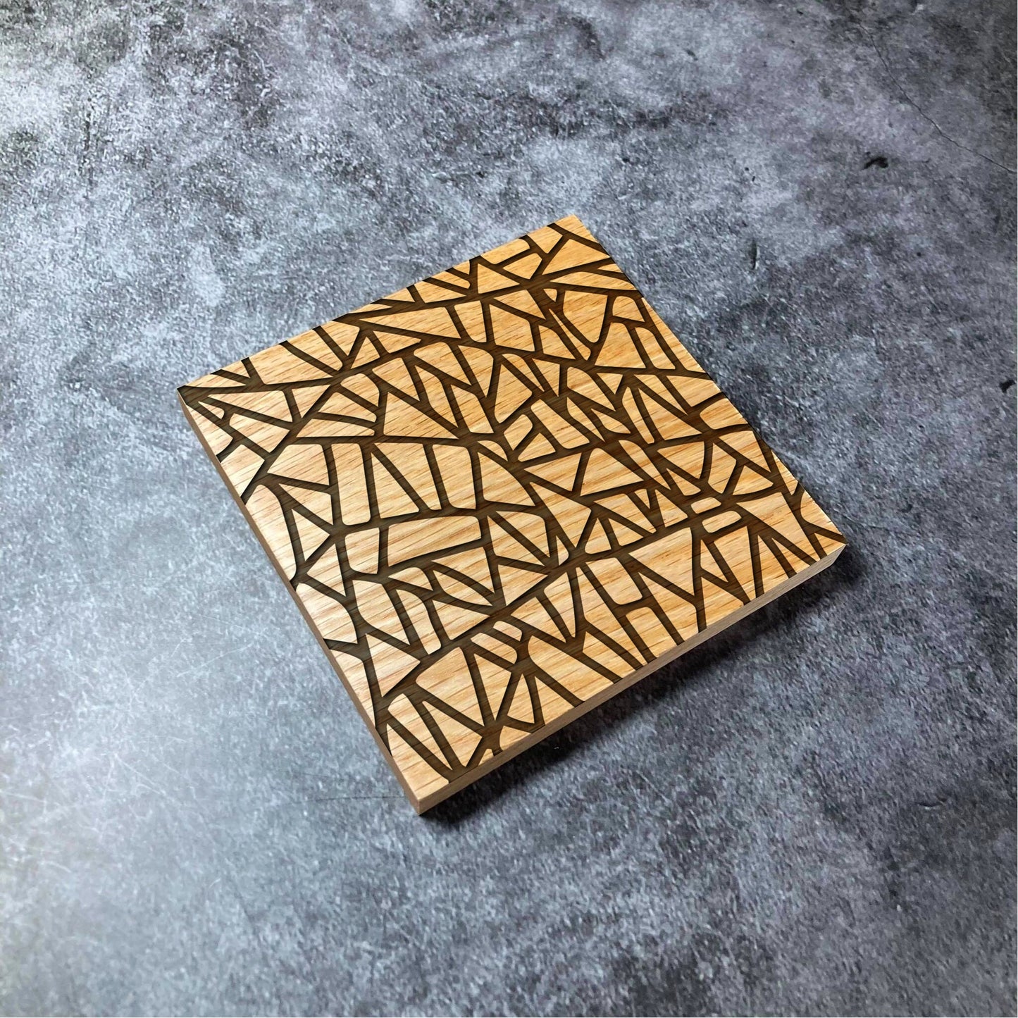 Abstract Pattern Coaster - Deluxe Varnished Oak - Unique Modern Abstract Pattern One of A Kind Art Design  - Laser Engraved Square Coasters