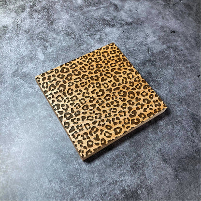 Luxury Animal Print Coaster - Deluxe Varnished Oak Wood - Leopard Snake Tiger & More! - Nature Skin Pattern Laser Engraved Wood Coasters