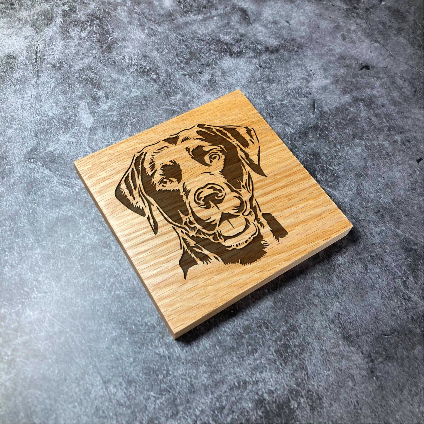 Labrador Dog Coaster - Deluxe Varnished Oak Wood - Pet Dog Labrador Retriever Gift - Laser Engraved Square Wood Coasters - Home Decor