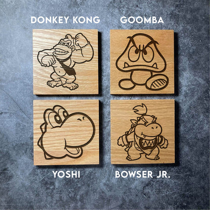 Super Mario Coasters - 10 Designs - Varnished Oak Wood Coaster